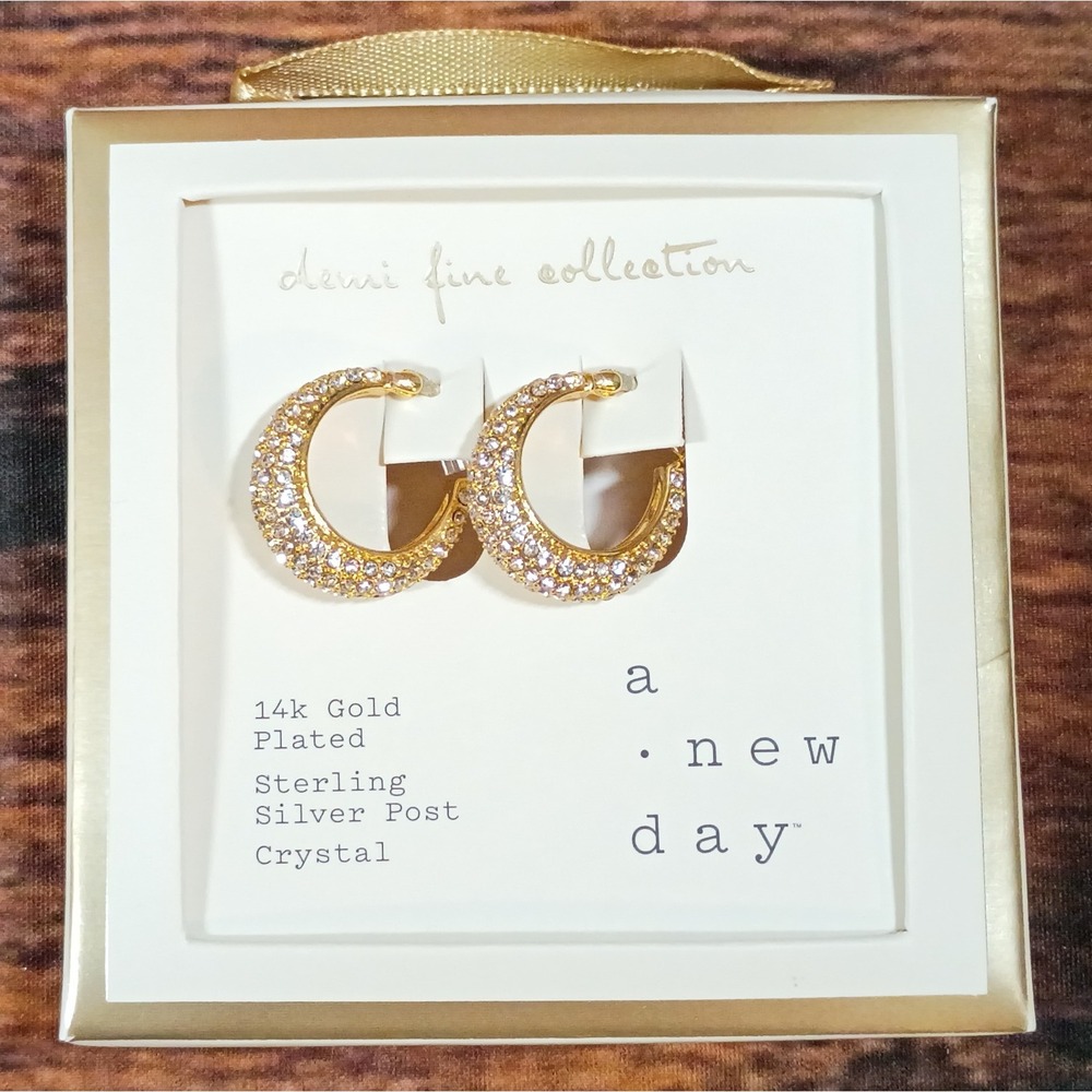 A New Day Demi Fine 14k Gold Plated‎ Crystal Hoop Earrings Sterling Silver Post